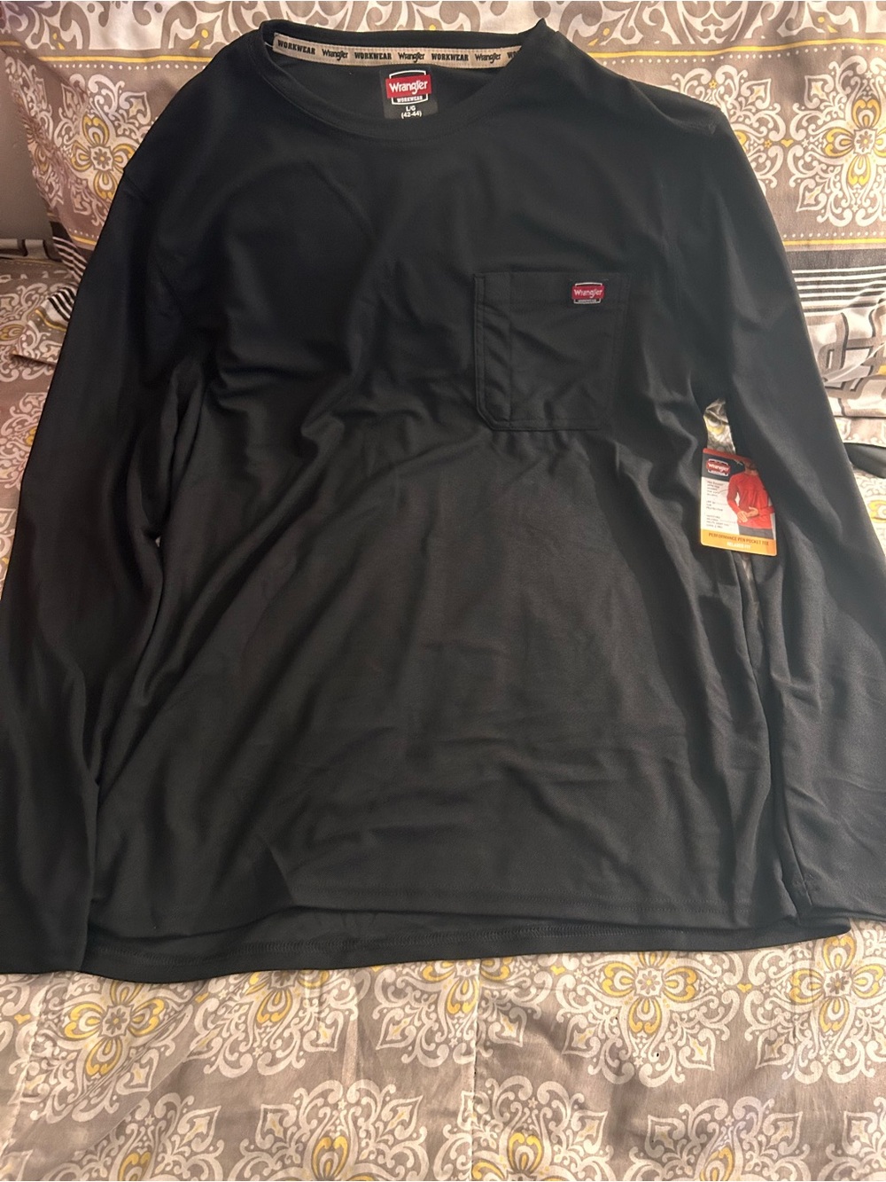 Wrangler Black Long Sleeve Pocket Tee - Crew Neck
